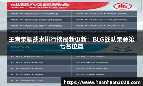 王者荣耀战术排行榜最新更新：BLG战队荣登第七名位置